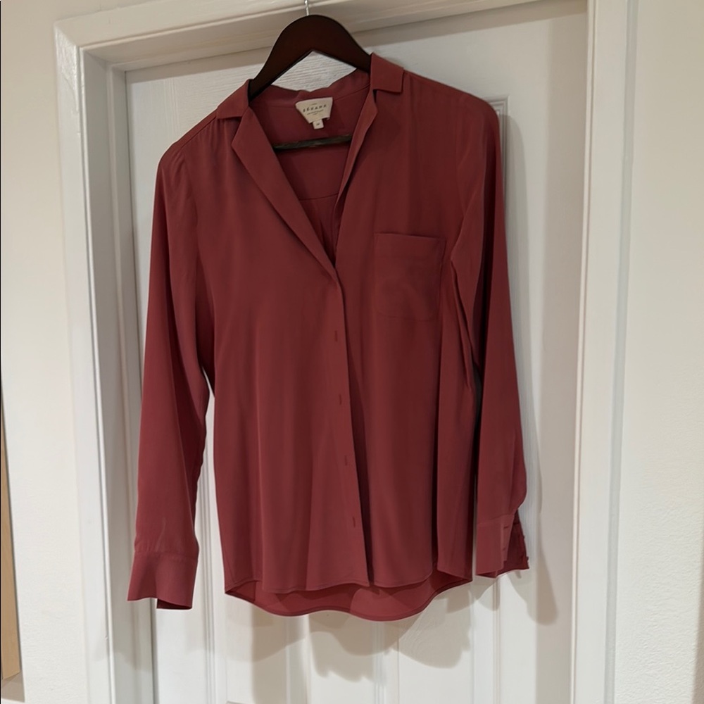 Sezane Silk Rose Button-Down Shirt